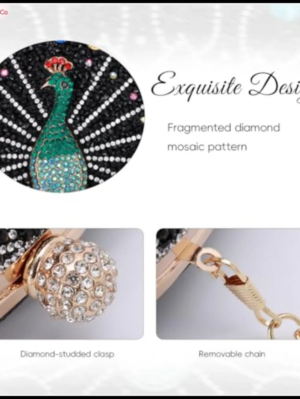 Oweisong Beaded Crystal Clutch Purse Peacock Evening Bag Formal Wedding